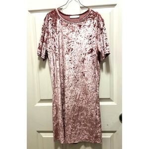 R. Vivimos Crushed Velvet Tunic Dress Short Sleeve Pink Women's Size M